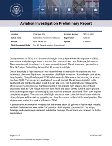 NTSB Preliminary Report: Piper PA-44-180 Accident Near Shakopee, MN