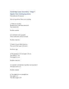 Cambridge Stage 7 Algebra Test: Solving Equations