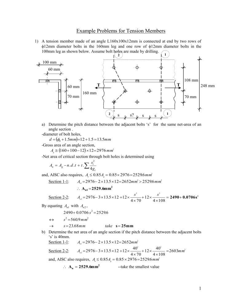 Example Problems for Tension Members