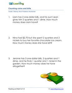 Grade 2 Money Word Problems Worksheet: Counting Coins & Bills