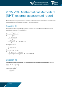 2025 VCE Mathematical Methods 1 NHT External Assessment Report