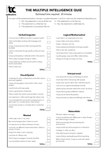 Multiple Intelligence Quiz - Self-Assessment Tool