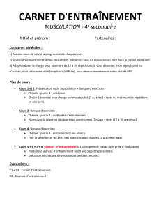 Carnet d'entra&icirc;nement musculation 4e secondaire