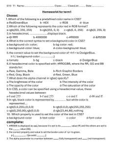 CSS Color Homework for Grade 10 Term 1