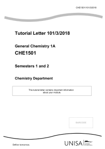 UNISA CHE1501 Tutorial Letter 2018