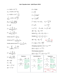 Physics 1251H Quiz 2 Equation Sheet - Sp26