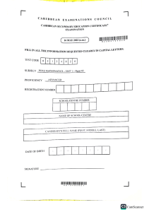 CSEC Pure Mathematics Unit 1 Paper 02 Exam