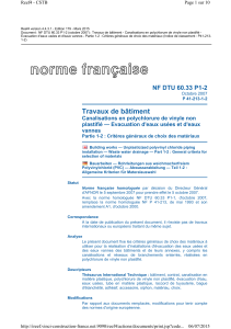 Norme NF DTU 60.33 P1-2: Mat&eacute;riaux pour canalisations PVC-U