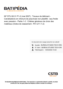 Norme NF DTU 60.31 P1-2 : Canalisations PVC-U pour eau froide