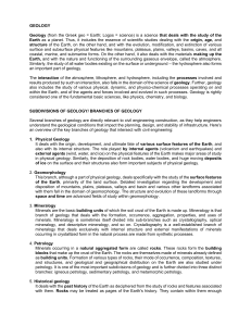 Geology: Introduction and Branches