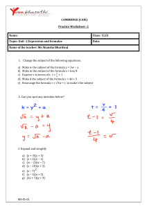 Cambridge CAIE Class 3 Math Worksheet - Unit 2 Expressions