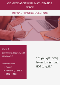 3 CIE IGCSE Additional Mathematics Topical Maths Paper Equations