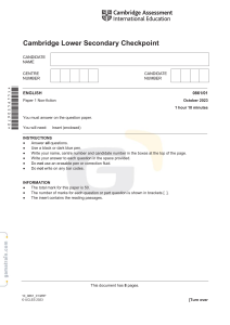 Cambridge Lower Secondary Checkpoint English Paper 1 Non-fiction 2023