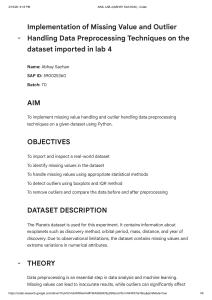 Missing Value & Outlier Handling in Data Preprocessing Lab Report