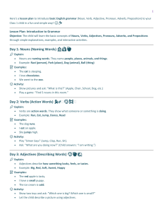 Class 1 English Grammar Lesson Plan