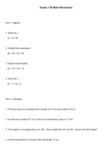Grade 7 IB Math Worksheet: Algebra, Geometry, Number Theory