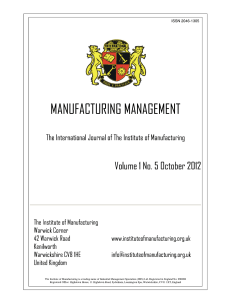 Manufacturing Management Journal Volume 1 No. 5 October 2012