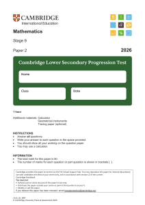 Cambridge Stage 9 Maths Test Paper 2 2026