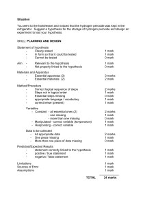 Hydrogen Peroxide Storage Experiment Design Worksheet