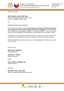 Student Leadership Thesis Questionnaire Evaluation Request