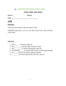 Grade 5 English Verb Adverb Worksheet