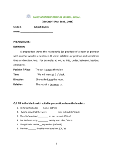 Grade 5 English Prepositions Worksheet