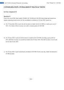 Advanced Financial Accounting: Intragroup Transactions Assignment