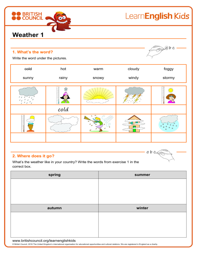 Weather 1 English Worksheet for Kids