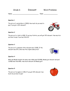 Grade 6 Discount Word Problems Worksheet