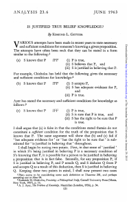 Is Justified True Belief Knowledge? - Gettier's Argument