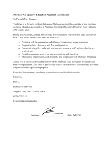 Pharmacy Co-op Placement Confirmation Letter