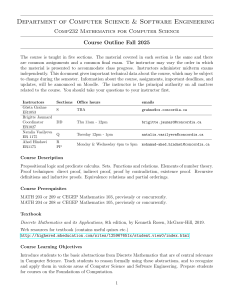 Comp232 Mathematics for Computer Science Course Outline Fall 2025