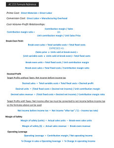 AC 215 Cost Accounting Formulas Reference