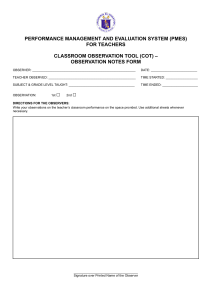 PMES Teacher Classroom Observation Tool Form