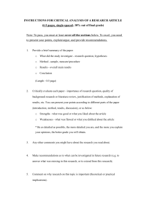 Instructions for Critical Analysis of Research Article