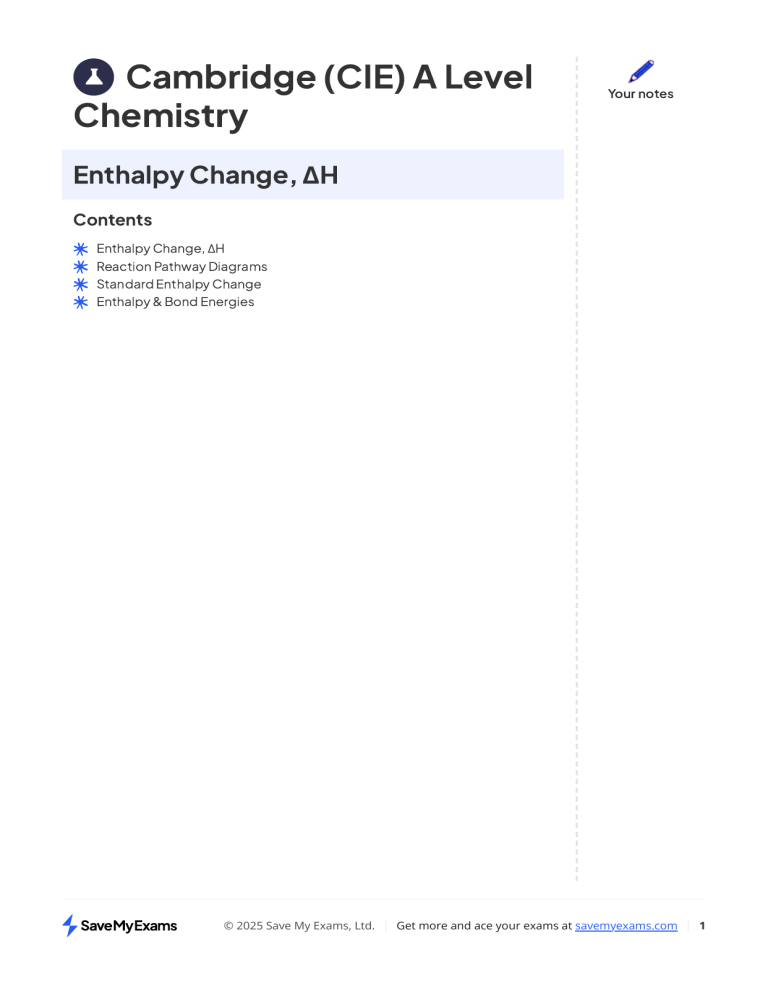 Cambridge A Level Chemistry Enthalpy Change Notes