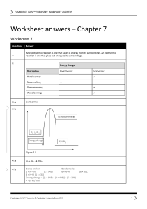 IGCSE Chemistry Worksheet Answers Chapter 7