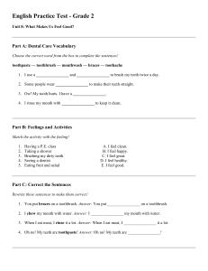 Grade 2 English Practice Test: Dental Care & Feelings Unit