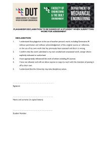 DUT Plagiarism Declaration Form for Students