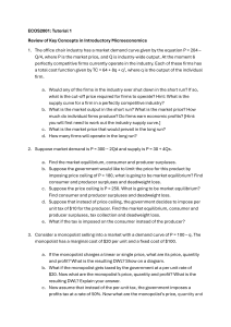 ECOS2001 Tutorial 1: Microeconomics Review
