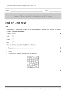 Cambridge Lower Secondary Science 7 Unit 2 Test