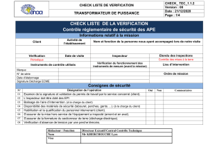 Checkliste de v&eacute;rification des transformateurs de puissance
