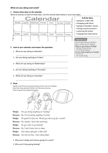 English Worksheet: Weekly Activities & Calendar