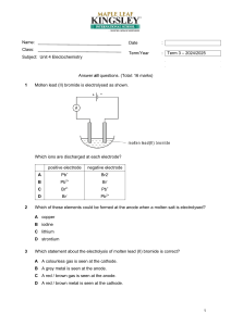 Electrochemistry Worksheet - Unit 4 Questions