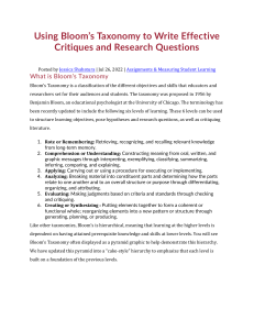 Using Bloom's Taxonomy for Effective Critiques & Research Questions