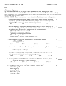 Chem 1465 Exam 1 Fall 2018 Chemistry