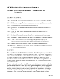Chapter 4: Internal Analysis - Resources, Capabilities, Core Competencies