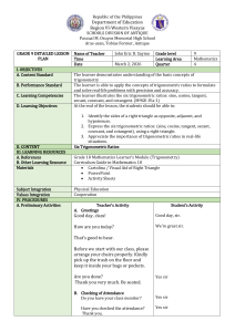 Grade 9 Math Lesson Plan: Six Trigonometric Ratios