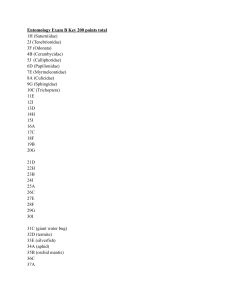 Entomology Exam B Key Answers