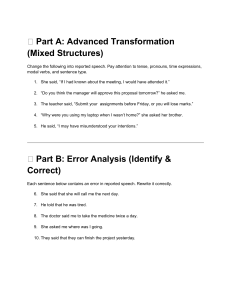 Advanced Reported Speech Exercises: Transformation & Error Analysis